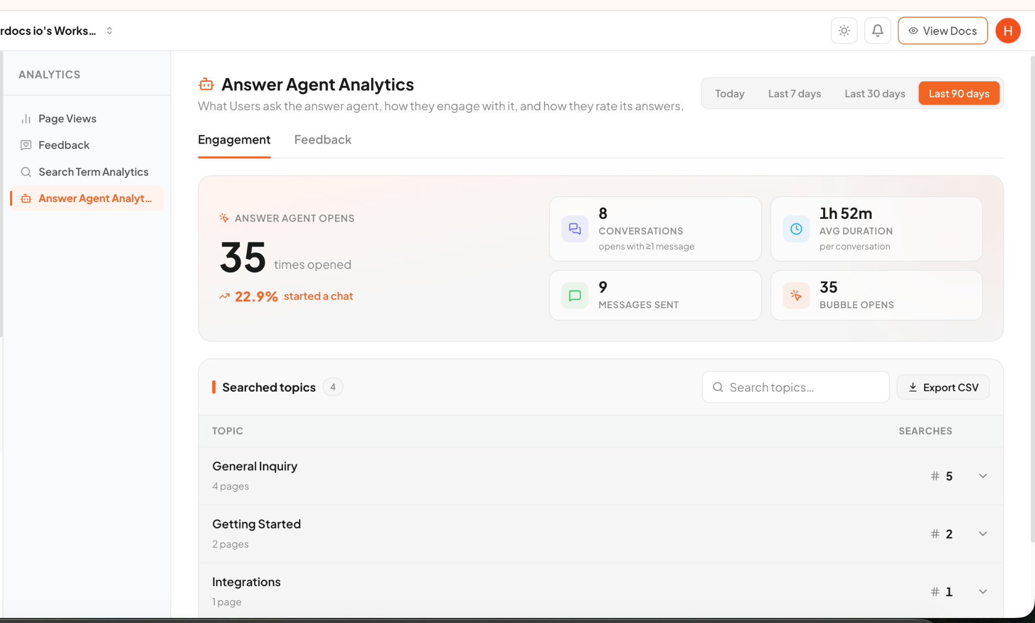 Hyperdocs Answer Agent engagement and question analytics